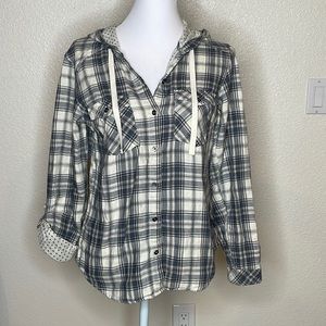 Columbia, Size Small. Button Down, Plaid with Hood.